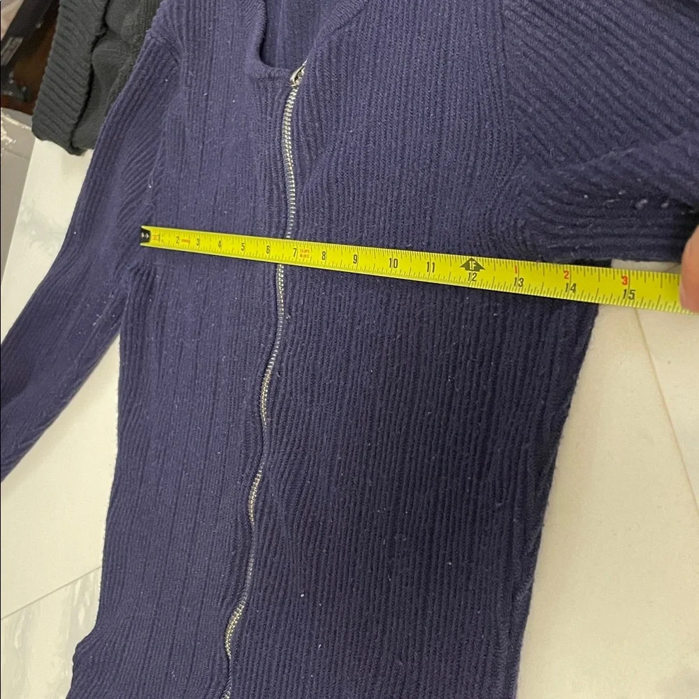 Venus Full Zip Ribbed Cardigan Sweater HiLo Navy Blue Long Slvs